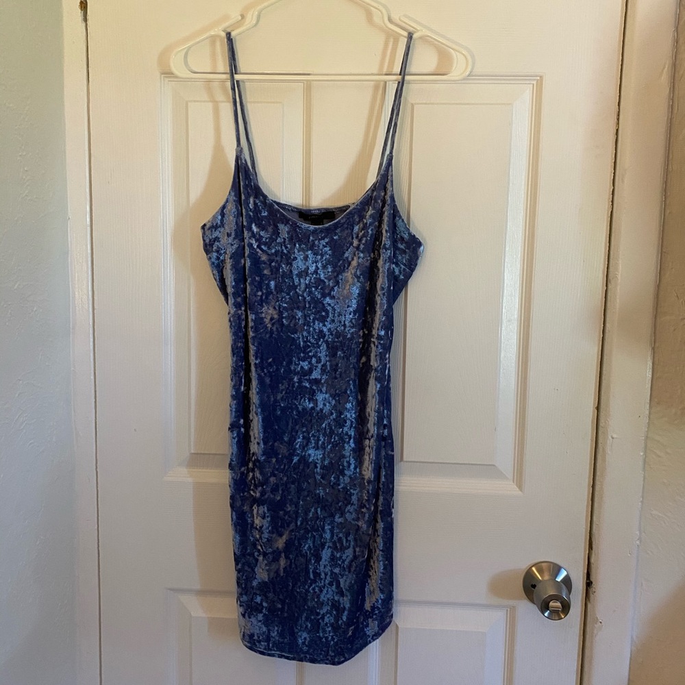 Blue velvet mini dress